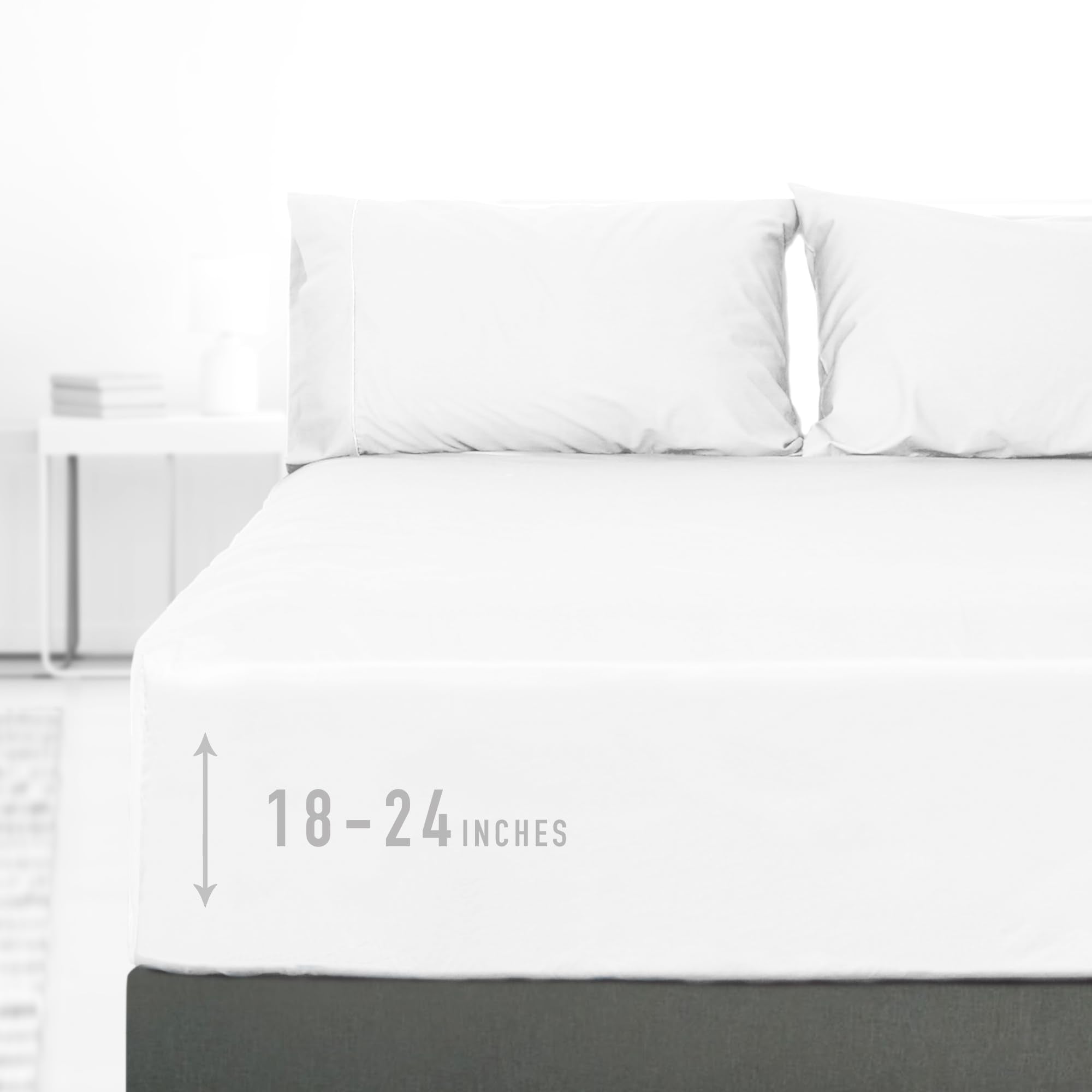 Sunflower Queen Fitted Sheet, 1-Piece Extra Deep Pocket Fitted Bottom Sheet 22', 100% Cotton Sateen Soft Breathable, White